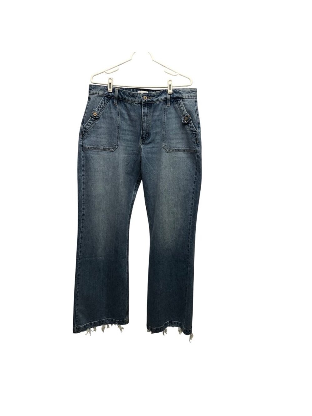 KanCan High Rise Wide Flare Jeans Raw Hem Womens Size 15 31 Light Blue Denim NEW